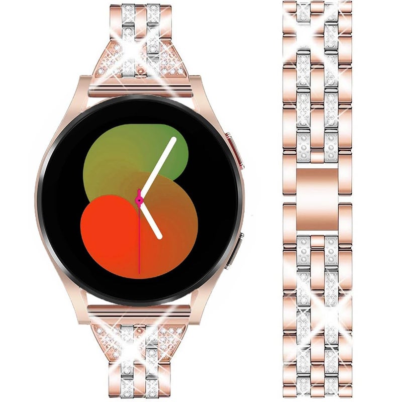 DEALELE Bands Compatible with Samsung Galaxy Watch 7 / FE / 6/6 Classic / 5/5 Pro / 4/4 Classic/Huawei GT3 / GT2 42mm, 20mm Bling Diamond Metal Replacement Strap for Women Men, Silver-rosegold - Image 2